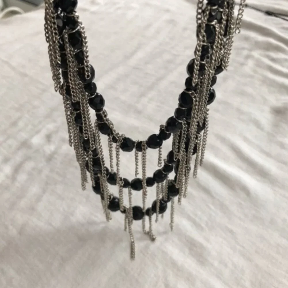 Fringe Necklace & bracelet black CRYSTAL GEMS NWOT - Picture 6 of 10